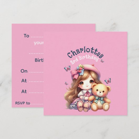 Birthday girl Personalized Paper Plate 招待状 (正面/裏面)