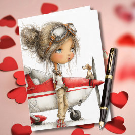 Birthday Girl Pilot Co-pilot dog & Cessna Airplane カード