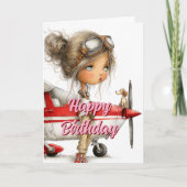 Birthday Girl Pilot Co-pilot dog & Cessna Airplane カード (正面)