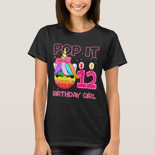 Birthday Girl Pop It 12th Birthday Unicorn Fidget  Tシャツ (正面)