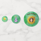 Birthday Girl Pretty Face in Sunflower Hats Green コンフェッティ (正面)