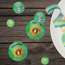 Birthday Girl Pretty Face in Sunflower Hats Green コンフェッティ