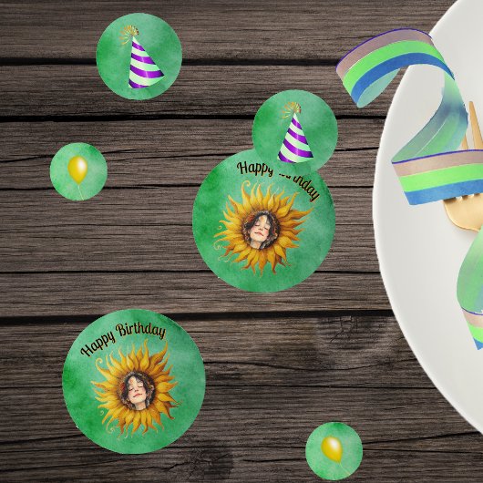 Birthday Girl Pretty Face in Sunflower Hats Green コンフェッティ