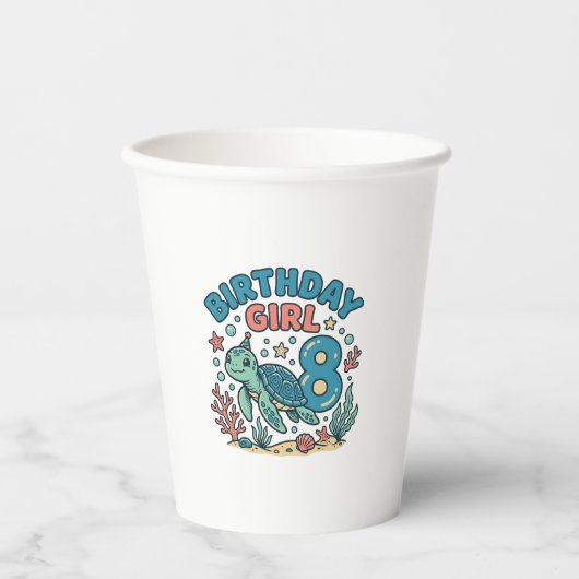 Birthday Girl Sea Turtle 8th Birthday Shirt Design 紙コップ (正面)