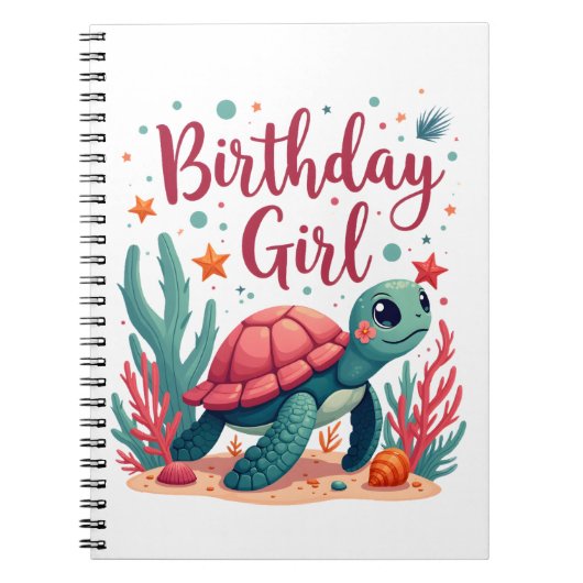 Birthday Girl Sea Turtle Theme Birthday Party Ocea ノートブック (正面)