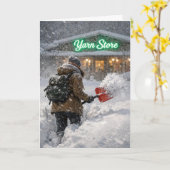 Birthday Girl Shoveling Snow to a Yarn Store カード (黄色い花)