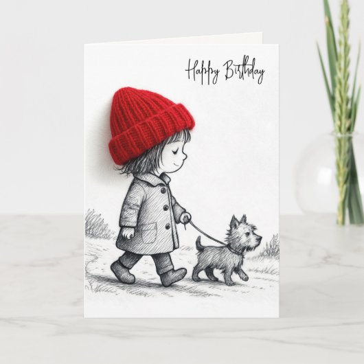 Birthday Girl Walking Her Dog カード (正面)