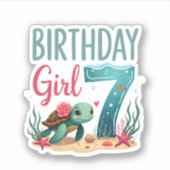 Birthday Girls 7th Sea Turtle 7 Year Old Ocean Aqu シール (正面)