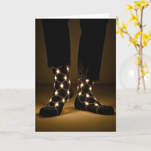 Birthday Glowing Lights In Black Socks カード (黄色い花)