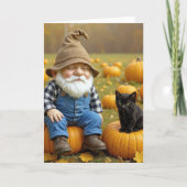 Birthday Gnome and Black Kitten On Pumpkins カード (正面)