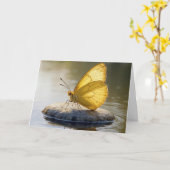 Birthday Golden Butterfly On a Rock in Water カード (黄色い花)