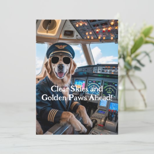 Birthday Golden Retriever Dog Pilot Funny  カード (スタンド正面)
