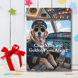 Birthday Golden Retriever Dog Pilot Funny  カード