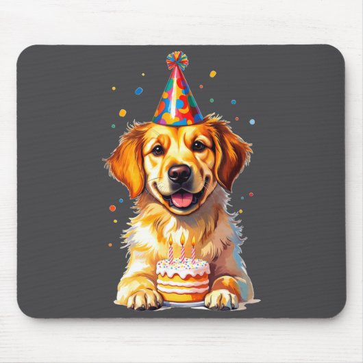 Birthday Golden Retriever, Party Dog  マウスパッド (正面)