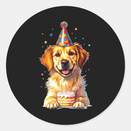 Birthday Golden Retriever, Party Dog  ラウンドシール (正面)