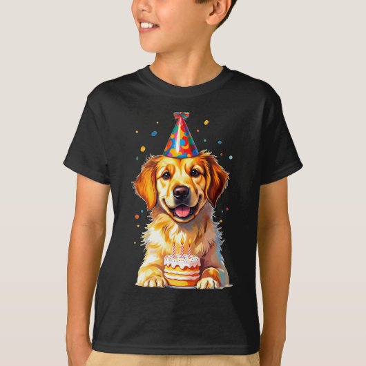 Birthday Golden Retriever, Party Dog  Tシャツ (正面)