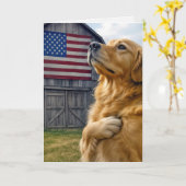 Birthday Golden Retriever Pledging Allegiance  カード (黄色い花)