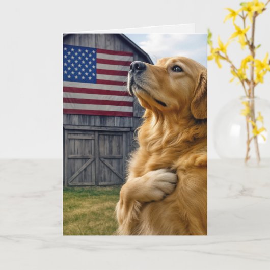 Birthday Golden Retriever Pledging Allegiance カード (黄色い花)