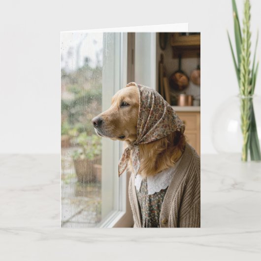 Birthday Golden Retriever Staring at the Rain カード (正面)