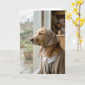 Birthday Golden Retriever Staring at the Rain カード (黄色い花)