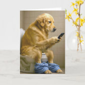 Birthday Golden Retriever Texting On the Toilet カード (黄色い花)
