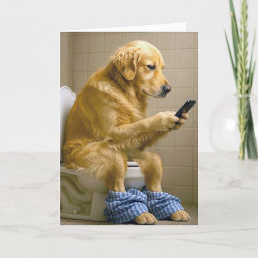 Birthday Golden Retriever Texting On the Toilet カード (正面)