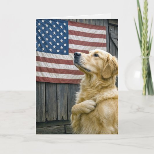 Birthday Golden Retriever With Flag カード (正面)