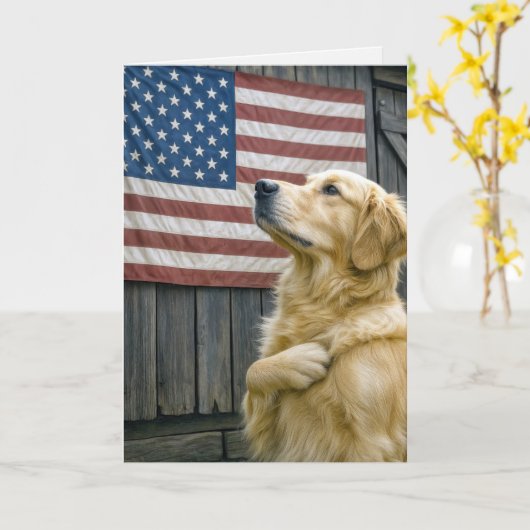 Birthday Golden Retriever With Flag カード (黄色い花)