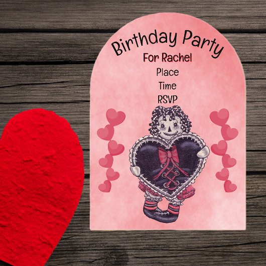 Birthday Gothic Rag Doll Black Heart Lace Pink アクリル招待状