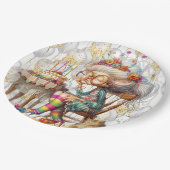 Birthday Granny With Party Balloons ペーパープレート (アングル)