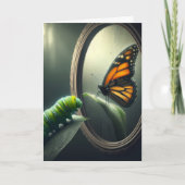 Birthday Green Caterpillar Staring at a Butterfly カード (正面)