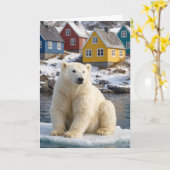 Birthday Greenland Polar Bear On an Ice Floe カード (黄色い花)
