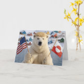 Birthday Greenland Polar Bear With Trump Hairstyle カード (黄色い花)