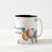 Birthday Greeting Mug – Colorful Balloon Artwork ツートーンマグカップ (正面右)