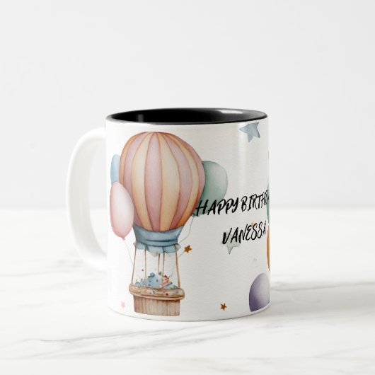 Birthday Greeting Mug – Colorful Balloon Artwork ツートーンマグカップ (正面左)