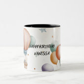 Birthday Greeting Mug – Colorful Balloon Artwork ツートーンマグカップ (中央)