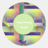 Birthday Greetings Abstract Pattern Stencil Art ラウンドシール (正面)