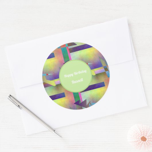 Birthday Greetings Abstract Pattern Stencil Art ラウンドシール (封筒)