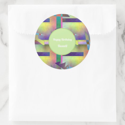 Birthday Greetings Abstract Pattern Stencil Art ラウンドシール (バッグ)