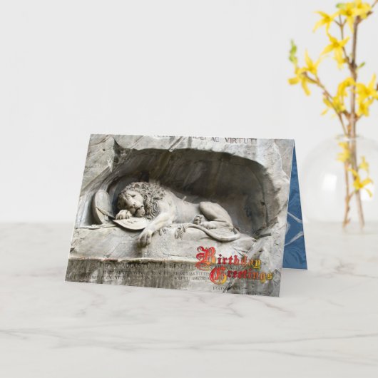 Birthday Greetings - Lion monument, Lucerne カード (黄色い花)