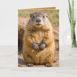Birthday Groundhog Wearing Handcuffs カード