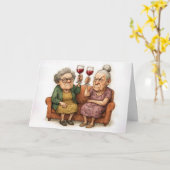 Birthday Grumpy Old Ladies With Red Wine カード (黄色い花)