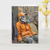 Birthday Halloween Hunter Skeleton With a Buck カード (黄色い花)