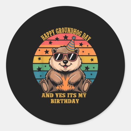 Birthday Happy Groundhog Day Lovers Boys Girls Wom ラウンドシール (正面)