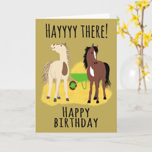 Birthday Hayyy There Horses カード (黄色い花)