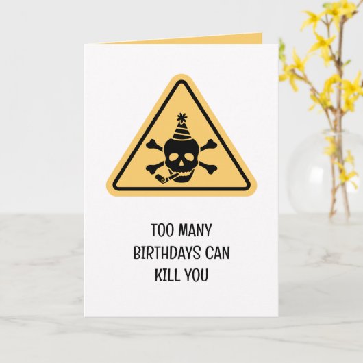 Birthday hazard caution sign punny birthday card カード (黄色い花)