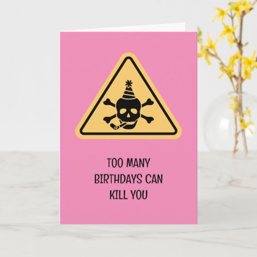Birthday hazard caution sign punny birthday card カード (黄色い花)