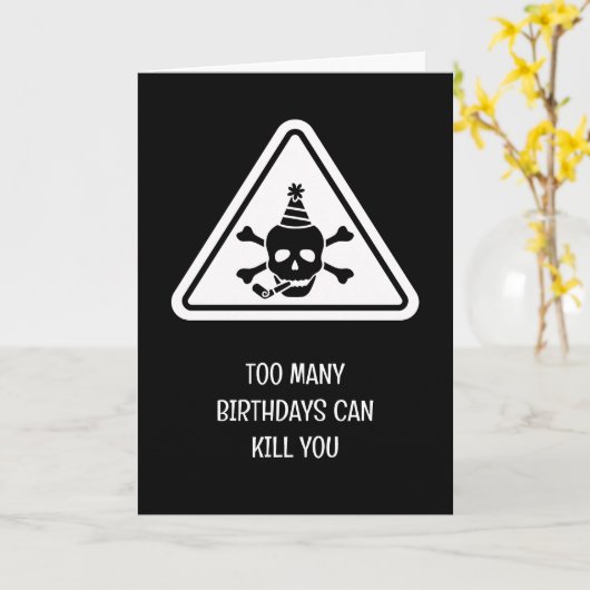 Birthday hazard caution sign punny birthday card カード (黄色い花)