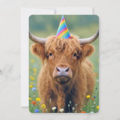 Birthday Highland Cow with Party Hat 招待状 (正面)
