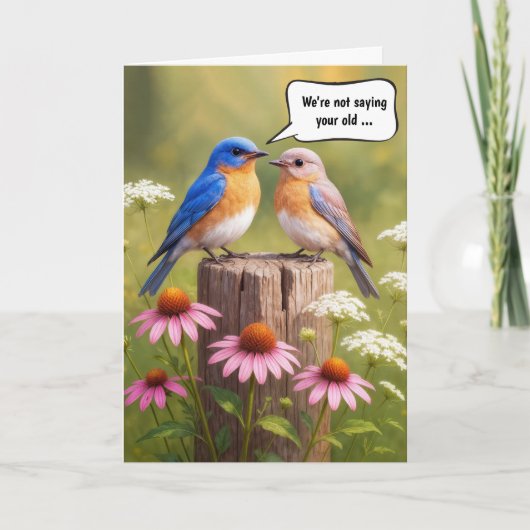 Birthday Humor Bluebirds On a Fence Post カード (正面)